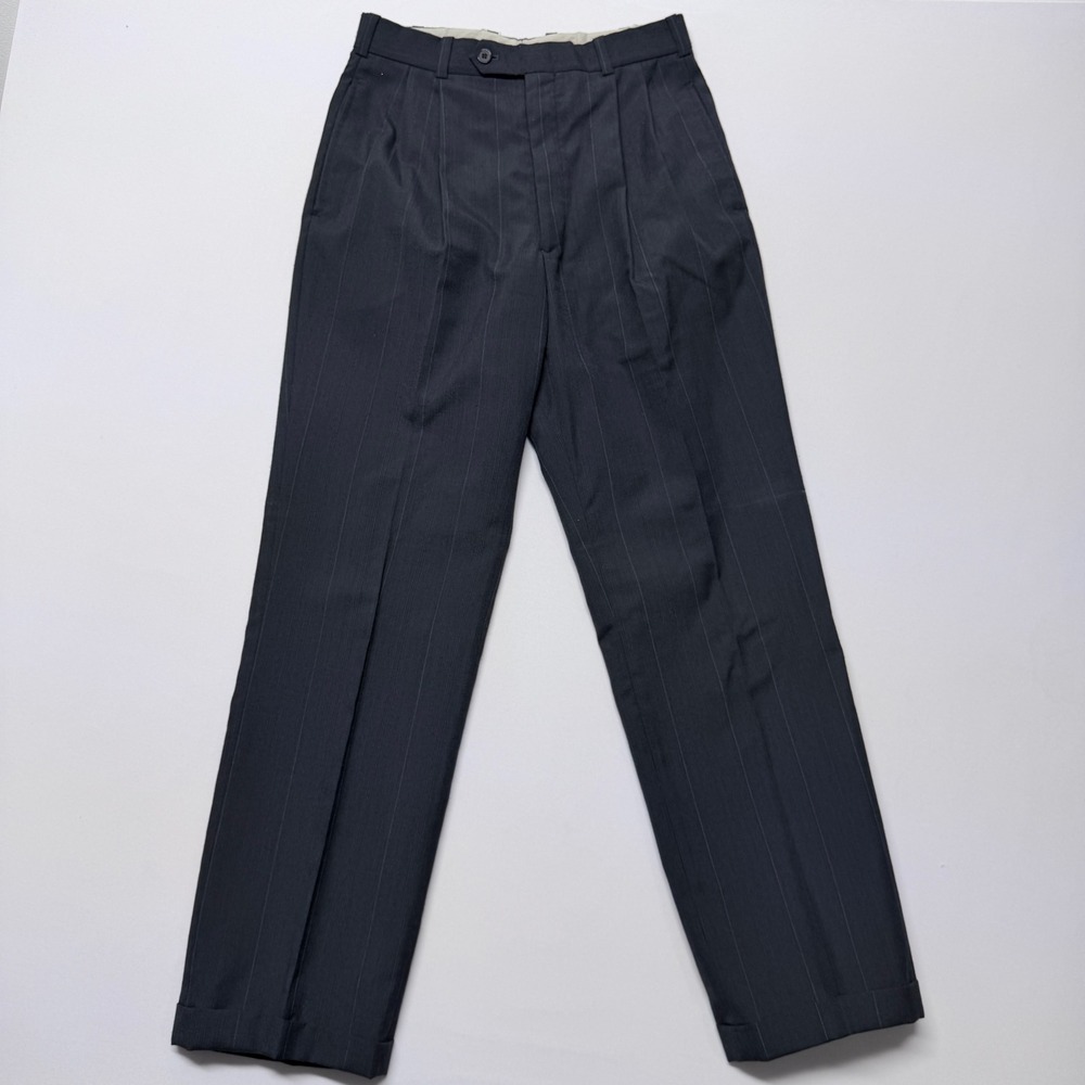 Hunting Horn Classics Mens Grey Pinstripe Pleated Cuffed Dress Pants 29R